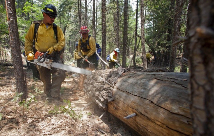 Wildland firefighters Wes Big Crow (L) and Mike Coleman