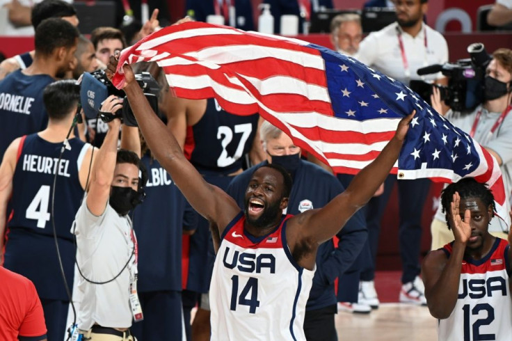 Draymond Green celebrates the USA's basketball win over France