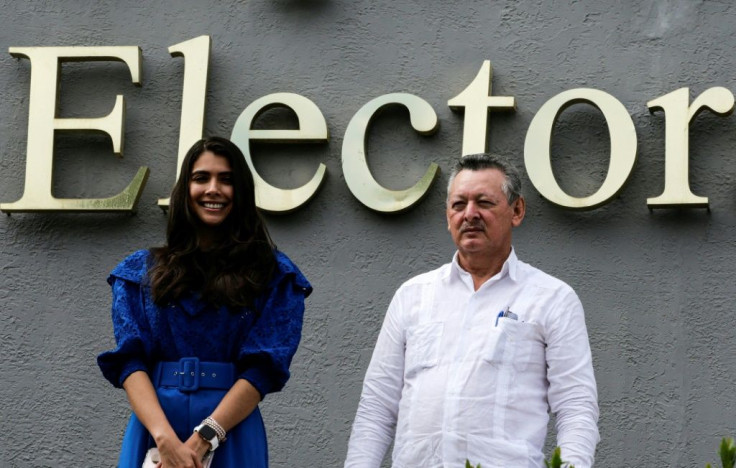Nicaraguan presidential candidate for the Alianza Ciudadana por la Libertad (ACXL) party Oscar Sobalvarro (R), former head of the Nicaraguan Resistance, and his running mate Berenice Quezada, after registering their candidacy for the election