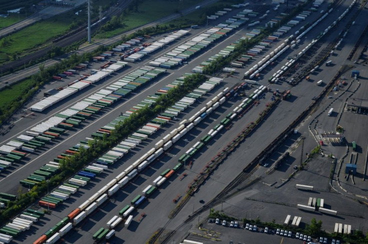 Containers are lined up at a terminal in New Jersey on the US east coast