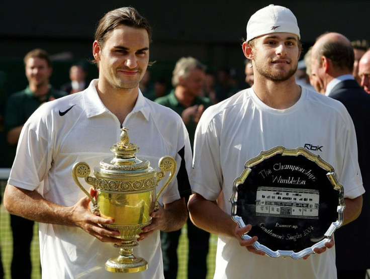 Game of frustration: Roger Federer and Andy Roddick after the 2004 Wimbledon final