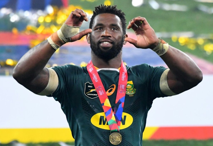 Flanker Siya Kolisi celebrates after captaining South Africa to a 2-1 series victory over the British and Irish Lions in Cape Town on Saturday