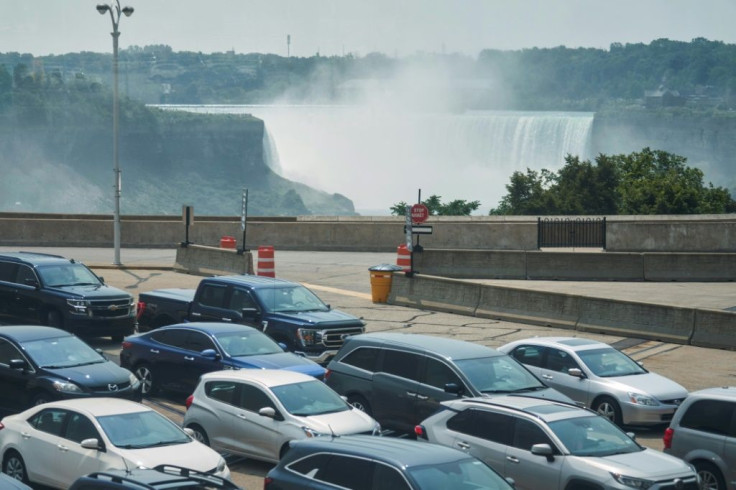 Back on the road -- the Rainbow Bridge in Niagara Falls, Ontario, Canada