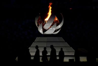 The Olympic flame during the closing ceremony of the Tokyo Games