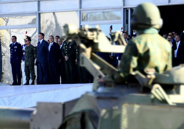 The military parade in Brasilia featured a long convoy of tanks and armored vehicles