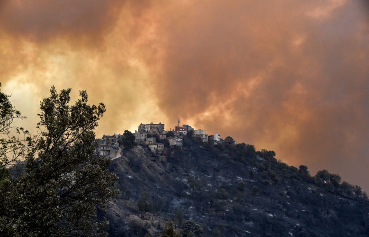Smoke rises from a wildfire in the forested hills of the Kabylie region, east of the capital Algiers