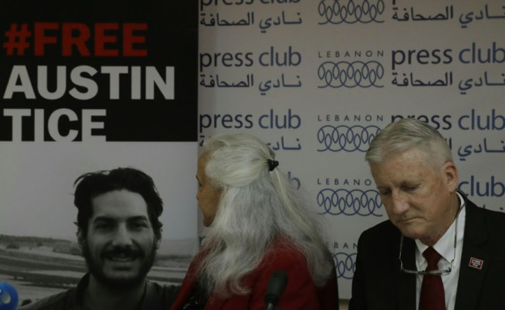 Marc and Debra Tice hold a 2018 press conference in Beirut as they seek the release of their son Austin Tice, a US journalist abducted in Syria