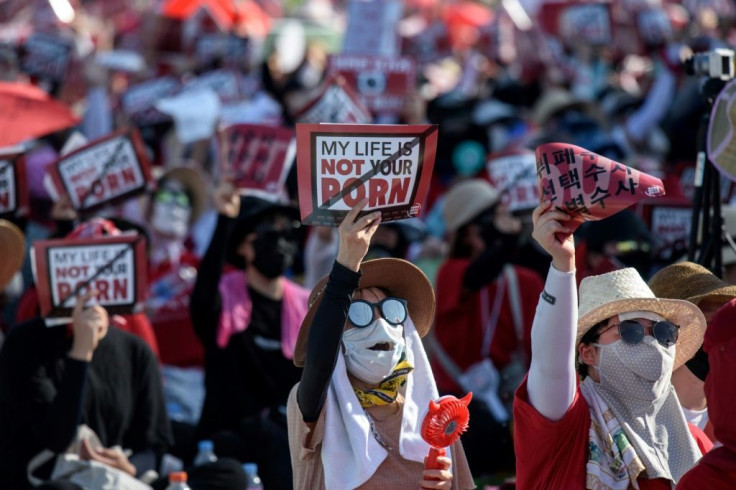 South Korean women have protested against spycam and revenge porn crimes