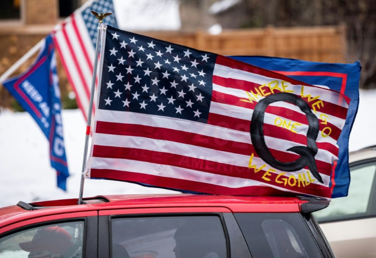 An American flag endorsing QAnon, one of the conspiracy theories cited by a father who confessed to killing his children because he believed it would save the world from "monsters"