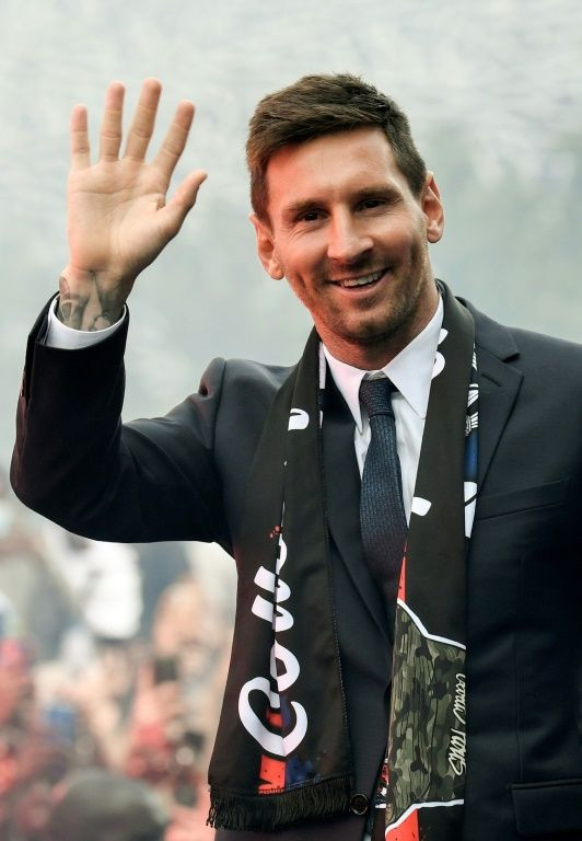 Lionel Messi at his unveiling as a PSG player in Paris this week