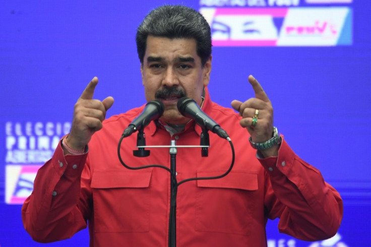 Venezuelan President Nicolas Maduro, speaking to reporters on August 8, 2021, is pushing for a removal of US sanctions