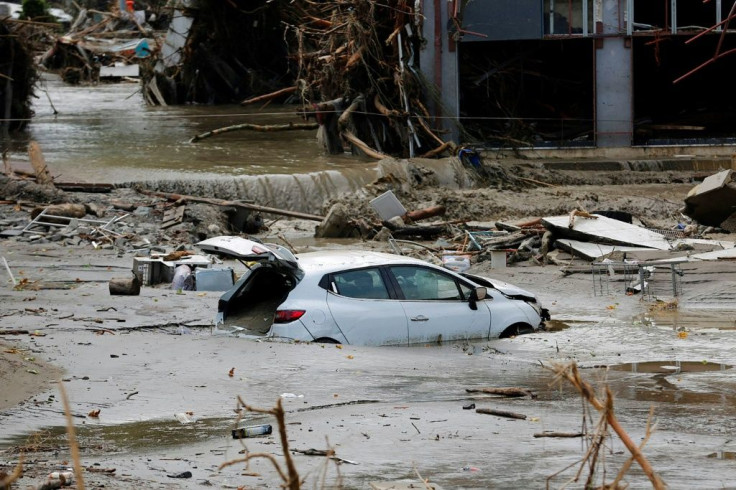 A car being carried away in Kastamonu, Turkey, after deadly flash floods swept across several Black Sea regions