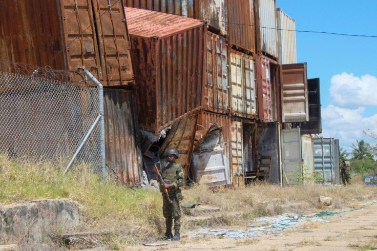 A Rwandan soldier on patrol in the deserted port city