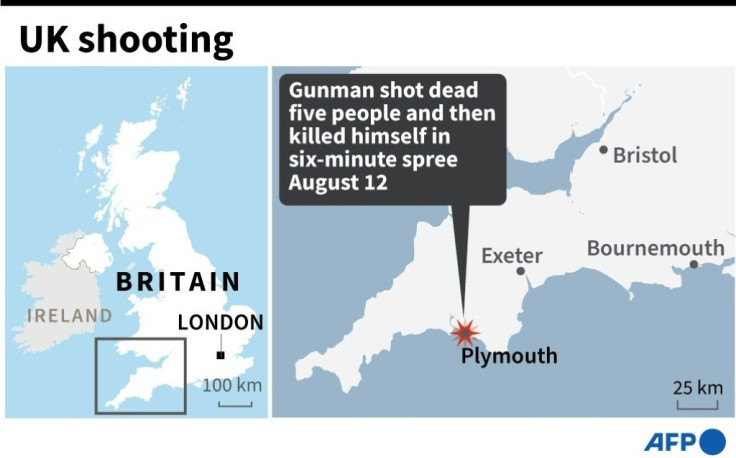 Map showing Plymouth in the UK where a gunman killed 5 people and then shot himself on August 12