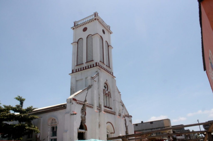 The Sacred Heart Church in Les Cayes is among the many buildigs damaged by the powerful quake