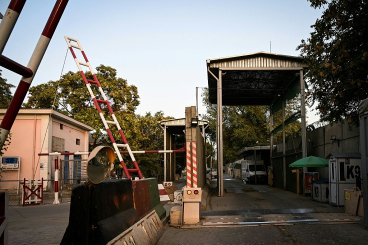 The entrance gate of the green zone is pictured after the evacuation in Kabul on August 15, 2021.