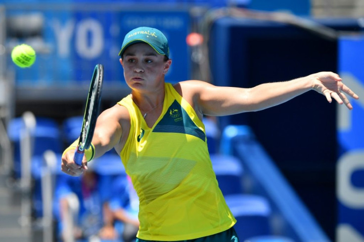 Australia's Ashleigh Barty returns a shot to Spain's Sara Sorribes Tormo during the Olympic Games in Tokyo