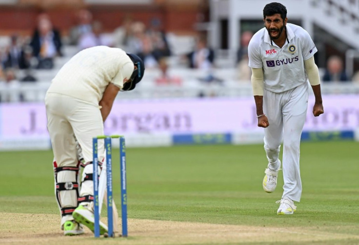 Key wicket - India's Jasprit Bumrah celebrates dismissing England captain Joe Root for 33 in the second Test at Lord's on Monday
