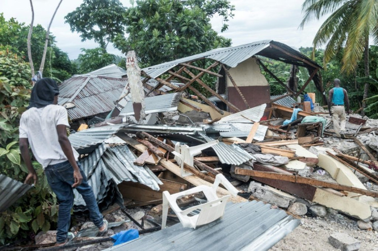 A destroyed home is viewed after the earthquake near Camp-Perrin, Haiti on August 16, 2021