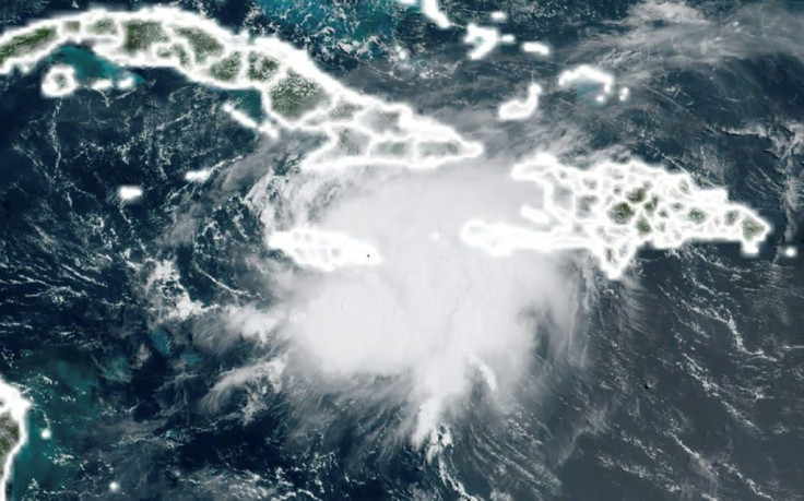 Satelite image of the stropical storm Grace above Haiti on August 17, 2021