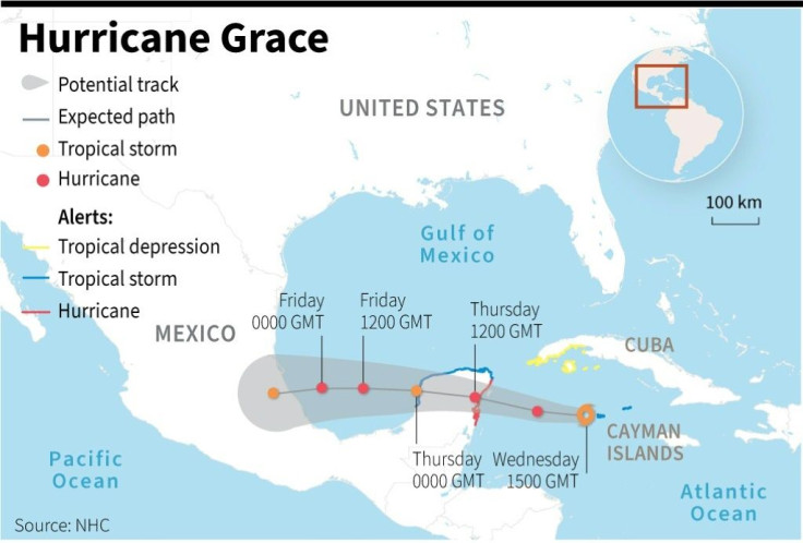 Location and projected path of Hurricane Grace.