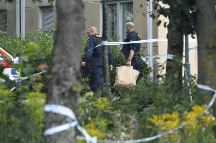 Police near the scene of an attack at a school in the southern Swedish town of Eslov