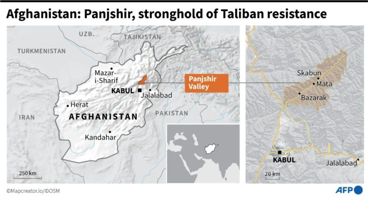 Map of Afghanistan locating Panjshir Valley, where resistance to the Taliban is being organised.
