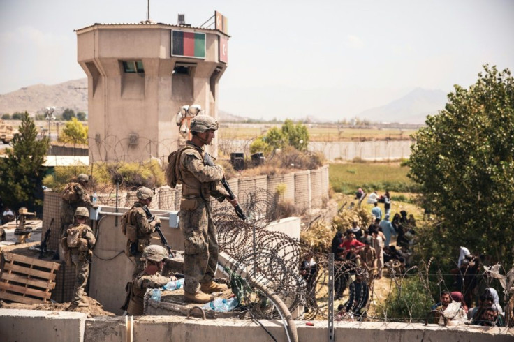 US Marines assist with security at an Evacuation Control Checkpoint at Hamid Karzai International Airport in Kabul on August 20, 2021, as the United States scrambles to get its citizens out of the country