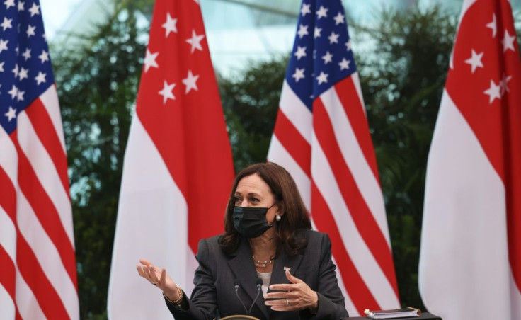 US Vice President Kamala Harris attends a roundtable at Gardens by the Bay in Singapore before departing for Vietnam on the second leg of her Asia trip