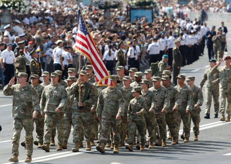 Soldiers from the United States, Britain and Canada were also on parade in Kiev