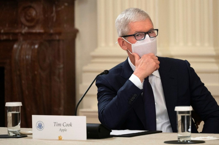 Apple CEO Tim Cook attends a meeting with US President Joe Biden, members of his Cabinet, his national security team, and private sector and education leaders to discuss how to collectively improve cybersecurity