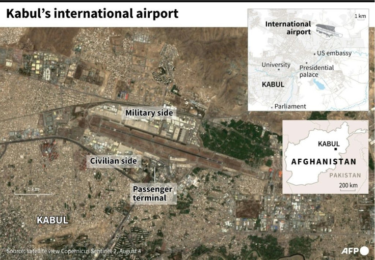 Map locating the international airport in Kabul.