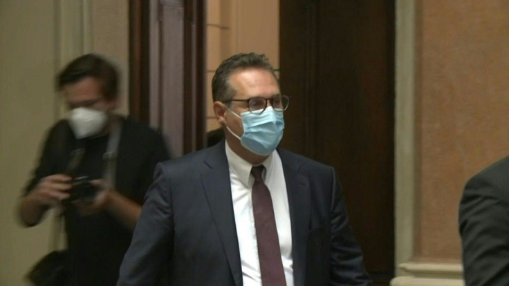 IMAGES Austria's former vice-chancellor Heinz-Christian Strache arrives in the courtroom in Vienna as a verdict is expected in his corruption trial. Strache resigned as vice-chancellor and head of the far-right Freedom Party (FPOe) in 2019 over a scandal