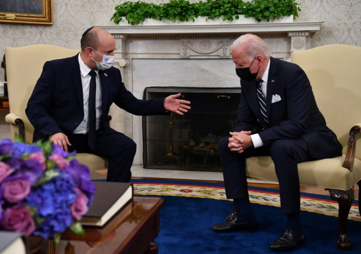 Israeli Prime Minister Naftali Bennett (left) told US President Joe Biden he was bringing "a new spirit of cooperation"