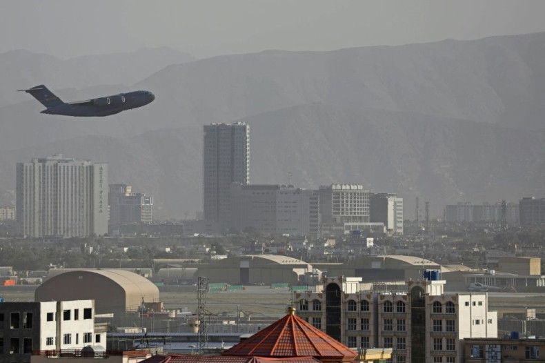 A US Air Force aircraft takes off from the military airport in Kabul