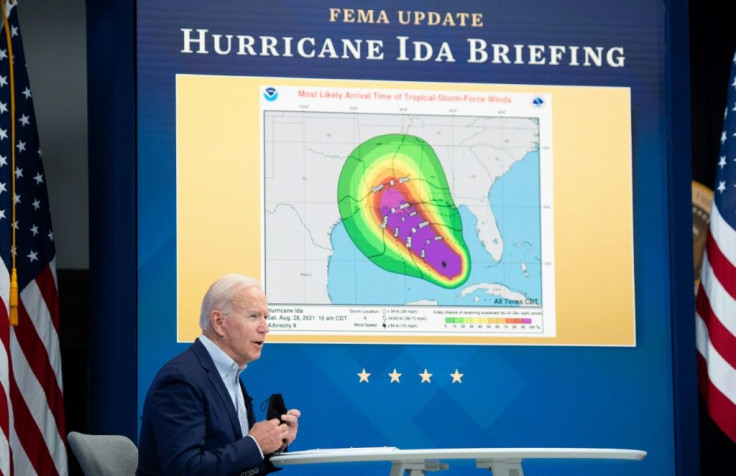 US President Joe Biden speaks during a virtual briefing on preparations for Hurricane Ida