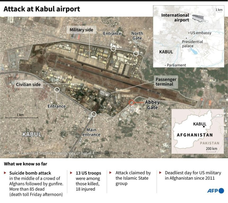 Map showing the location of Thursday's deadly explosion at Kabul airport