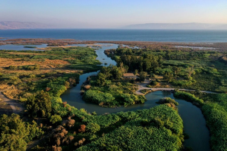 The Jordan River is seen flowing into the northern part of the Sea of Galilee, or Lake Tiberias, one of Israel's main water sources