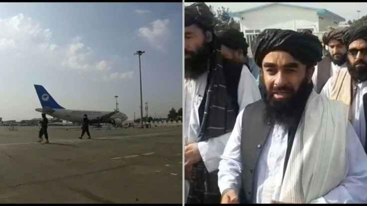 IMAGES  The Taliban's top spokesman Zabihullah Mujahid arrives at the runaway in Kabul airport, hours after the last US troops left Afghanistan following 20 years of military intervention. The group's 'special forces' also known as the 'Badri 313' unit, s