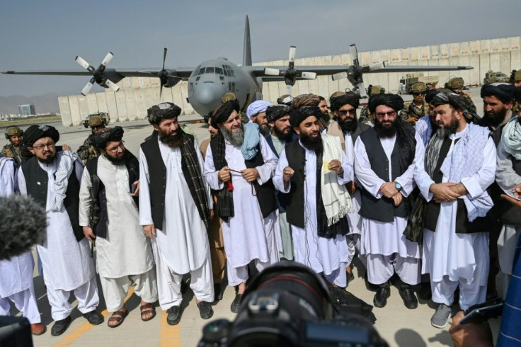 Taliban spokesman Zabihullah Mujahid speaks to media at Kabul's airport