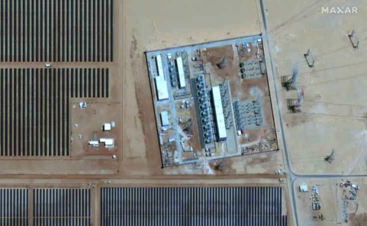 This handout satellite imagery released by Maxar Technologies on May 20, 2021 shows a view of the power substation at the Benban Solar Park in Egypt. The $4 billion World Bank-funded project is the fourth largest solar park in the world