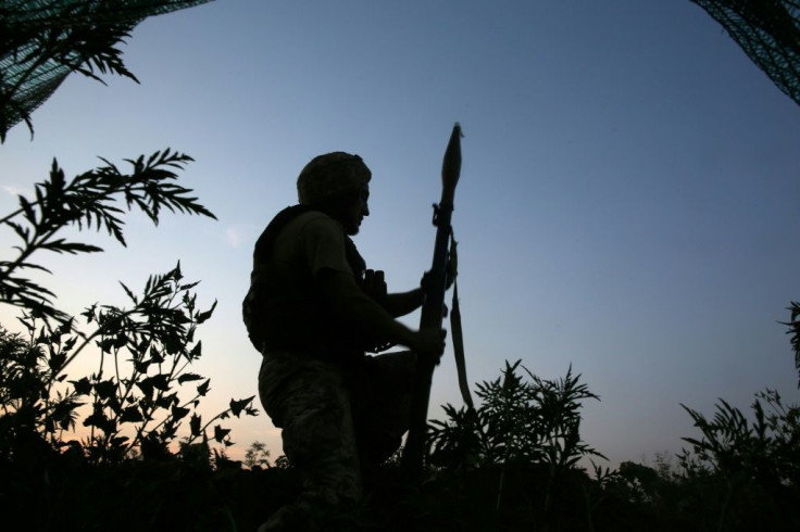 A Ukrainian serviceman along the frontline with Russia-backed separatists near the small town of Krasnogorivka in the Donetsk region on July 20, 2021
