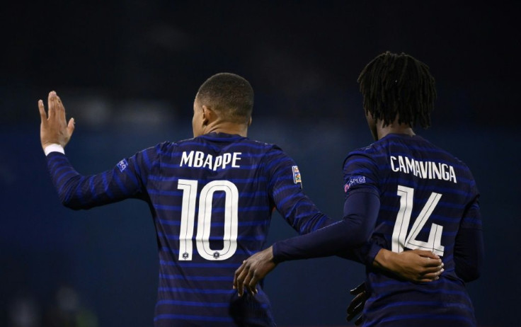 Kylian Mbappe and Eduardo Camavinga together last year playing for France