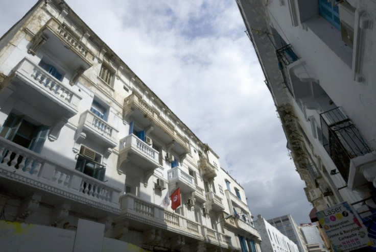 Balconies of a Tunis building dating back almost a century, at risk of collapse due to neglect and lack of funding