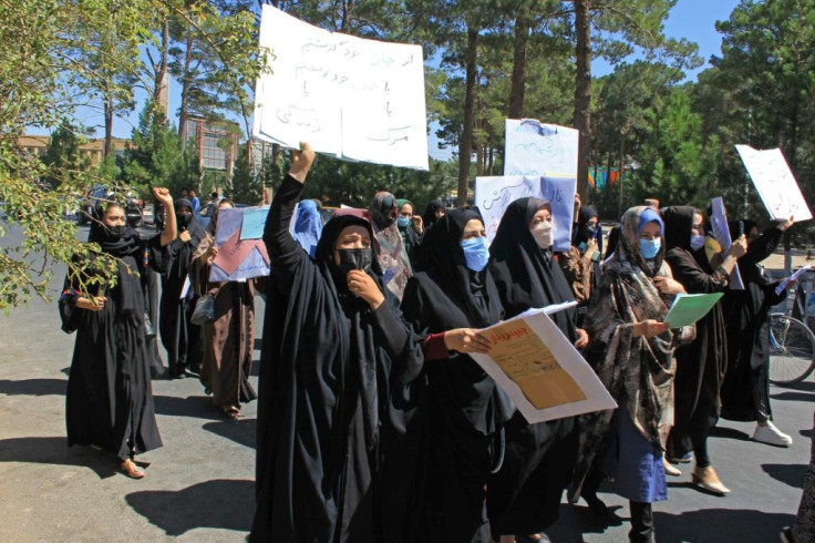 Around around 50 women took part in a rare protest in Herat -- unthinkable under the previous Taliban rule