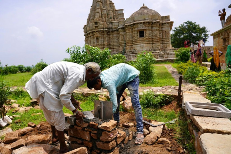 In Chittorgarh, a lightning bolt struck a tower and sent a huge chunk of stone plummeting to the ground