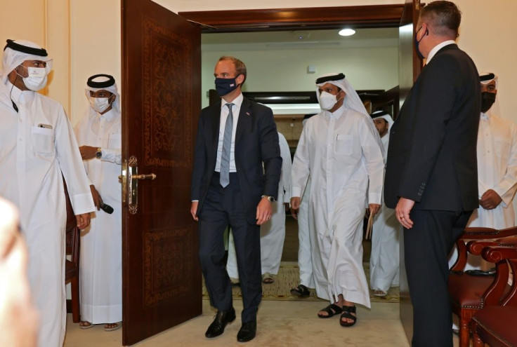 Britain's Foreign Secretary Dominic Raab meets his Qatari counterpart Sheikh Mohammed bin Abdulrahman al-Thani as the Gulf kingdom takes center-stage in diplomacy on Afghanistan