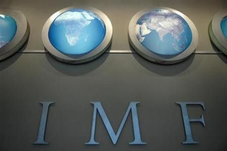 The IMF nameplate is displayed on a wall at the headquarters during the World Bank/International Monetary Fund Spring Meetings in Washington April 11, 2008.
