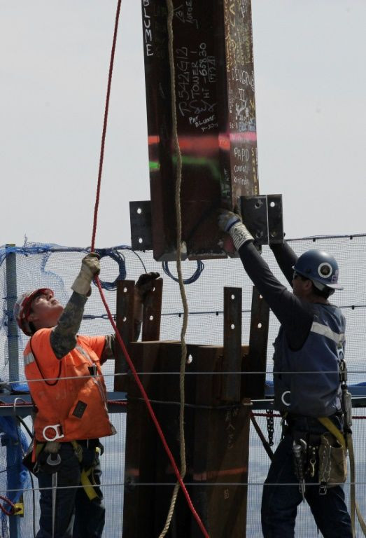 Construction of the One World Trade Center on April 20, 2012