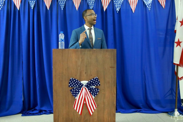 Joel Caston, pictured at his swearing in ceremony in the DC Jail in June 2021, rises before dawn every day to study, exercise, and phone his mom